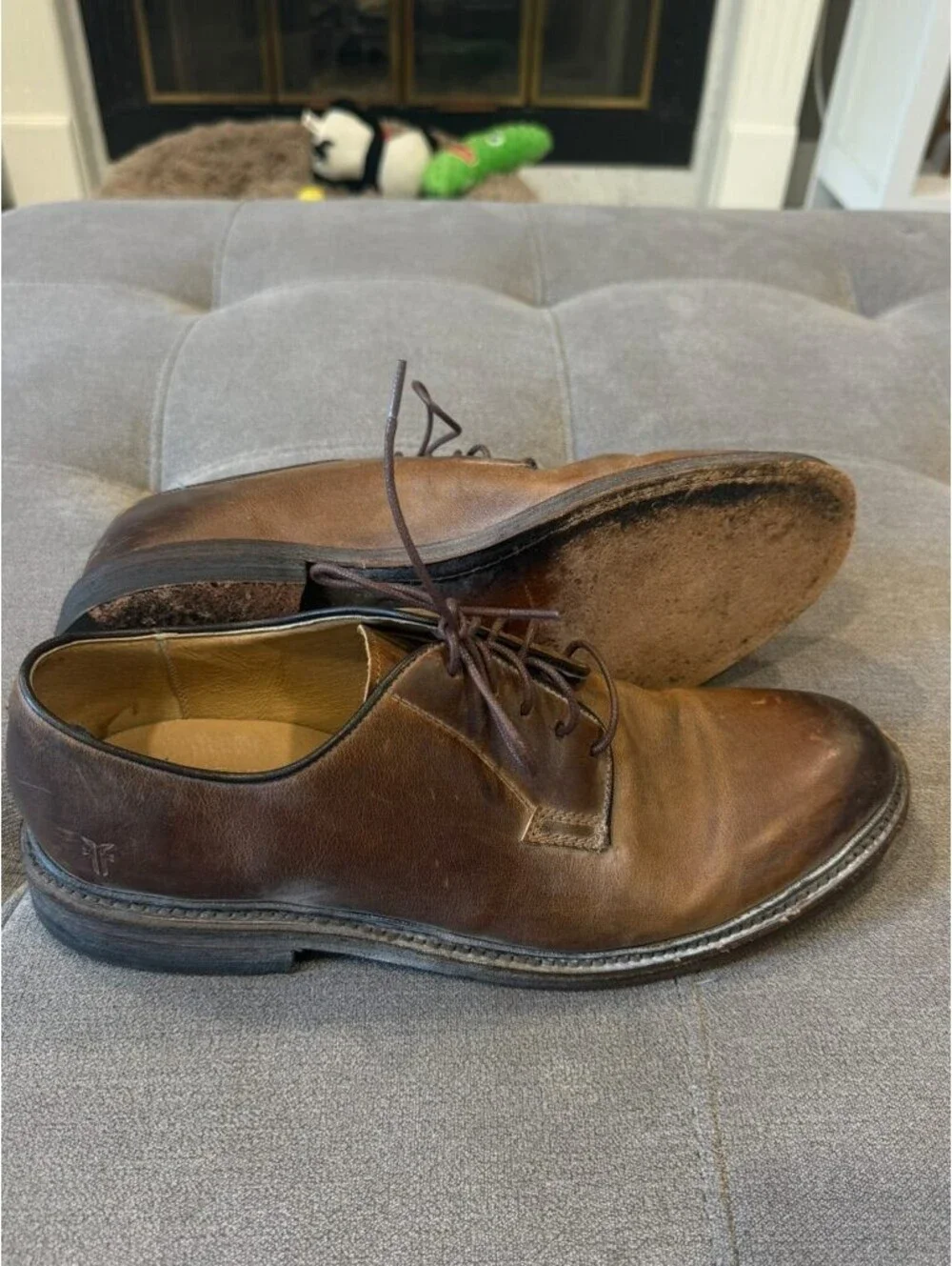 Frye Mens 9.5 D Tan Leather Plain Toe Derby Dress Shoes